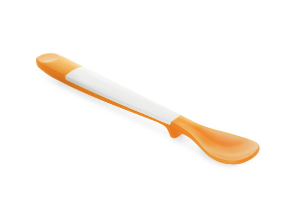塑料勺子隔离在白色。婴儿食品服务图片下载