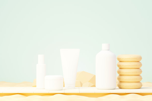 空白化妆品、护肤品或包装的三维渲染模型。美容皂和水疗概念。润肤油滋润皮肤健康。高档和豪华的品牌设计。图片下载