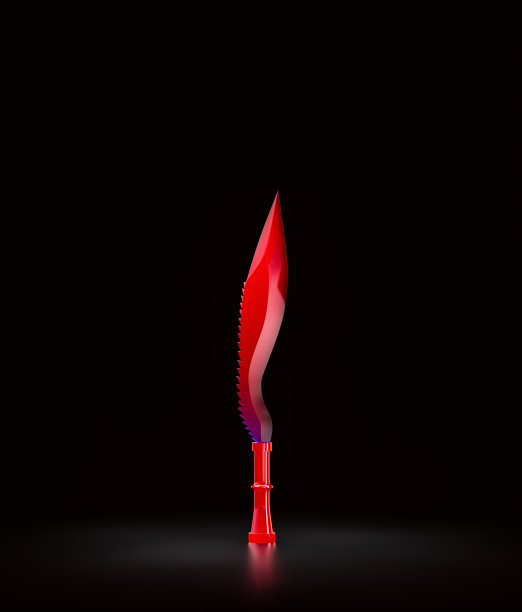 红色塑料刀，战斗武器刀片，军用狩猎匕首。中世纪武器，3d渲染图片下载