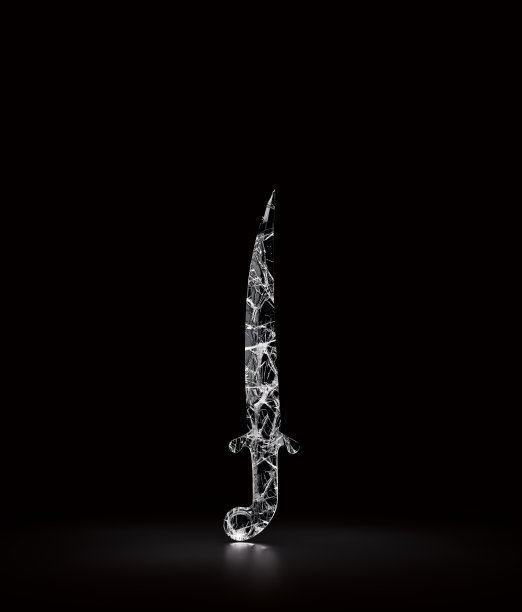 中世纪用碎玻璃制成的匕首。军用和猎刀。梦幻游戏战士武器。三维渲染图片下载