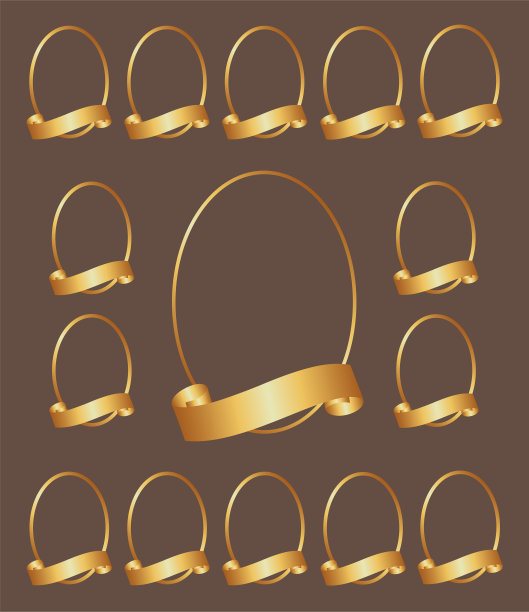 15个椭圆形的肖像插图。一套相框与金色弯曲丝带为题词。毕业模拟，假期，祝贺，相册，拼贴画。每股收益10。图片下载