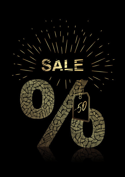 黑色星期五销售的豪华金色横幅。金色质感的百分比标志与价格标签图片下载
