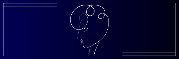 简单的美丽旗帜。单线剪影的一个女孩的侧面。时尚的发型。广告传单设计与复制空间的文字。美容院，美发师，美容诊所图片下载