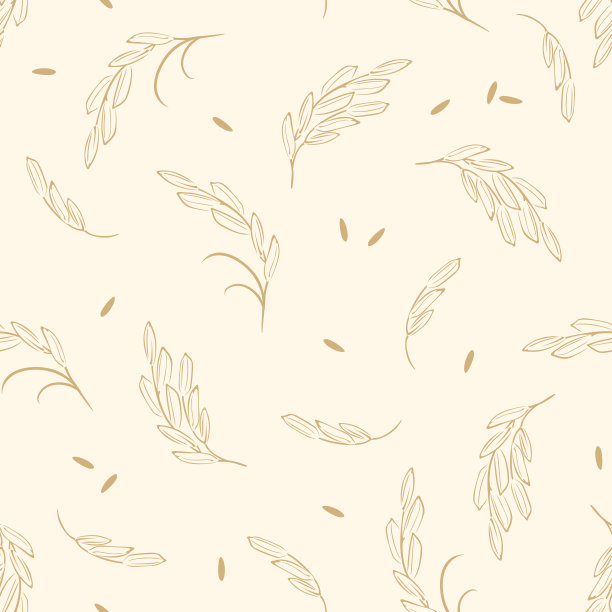 大米无缝模式。植物背景与稻穗和种子。图片下载