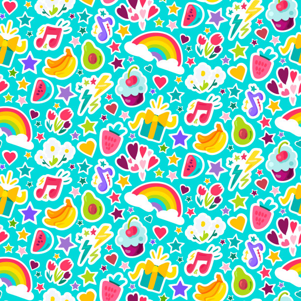 明亮正面卡通无缝图案矢量图片下载