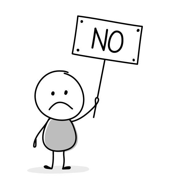 悲伤的卡通商人在盘子上写着文字——不。向量图片下载
