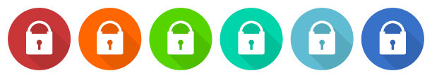 挂锁，安全图标设置，平面设计矢量插图在6种颜色的网页设计和移动应用程序选项图片下载
