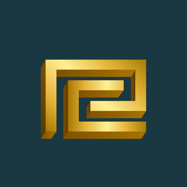 字母R标志。三维签名图标。金属金的颜色。图片下载