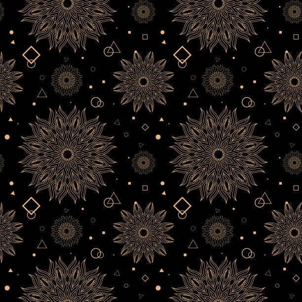 神秘的太阳曼陀罗无缝图案。神圣的几何形式-眼睛，月亮和太阳。图片下载