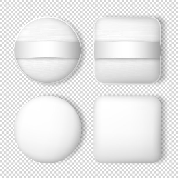 4个正方形和圆形白色粉末泡芙模板的模型。图片下载