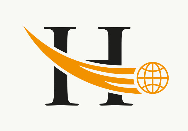 字母H全球标志概念与移动的世界图标。全局标识类型符号向量模板图片下载