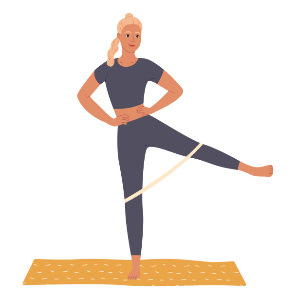 女子在家锻炼，用橡皮筋进行腿部抗阻训练图片下载