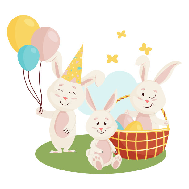 兔子的性格。坐在草地上大笑，复活节兔子快乐。图片下载