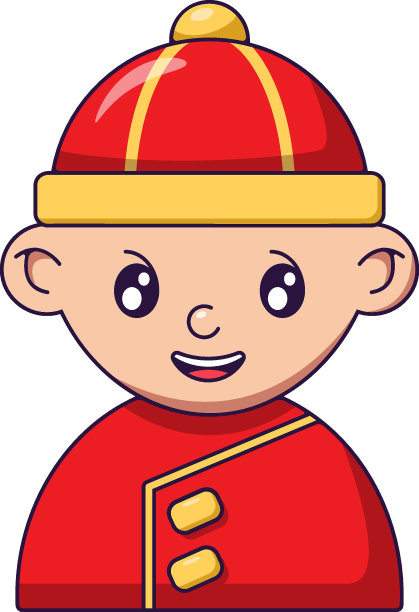 中国新年。为网站、文章、书籍、广告、应用程序等地方提供中国男孩穿着传统服装的矢量详细卡通插画图片下载