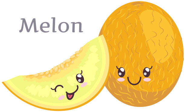 笑眯眯的卡通脸甜瓜。迷人的热带水果与积极的情感卡哇伊图标图片下载