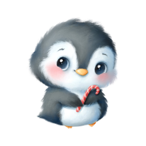 可爱的卡通圣诞企鹅插画。圣诞节的动物图片下载