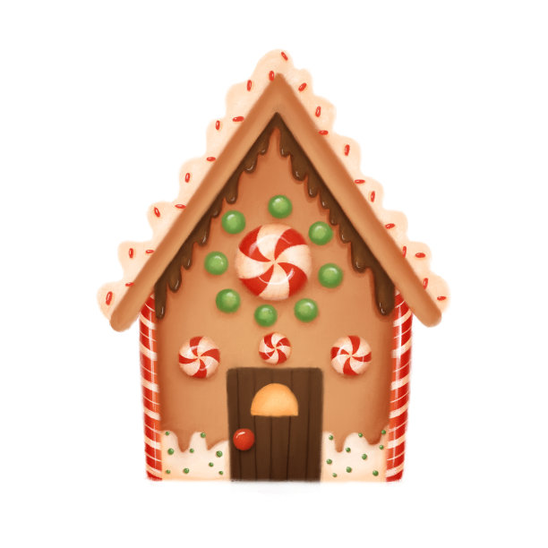 可爱的圣诞姜饼屋插画。姜饼曲奇图片下载