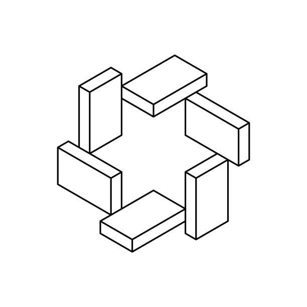 由围绕恒星的矩形组成的几何物体。不可能的形状线图标。图片下载