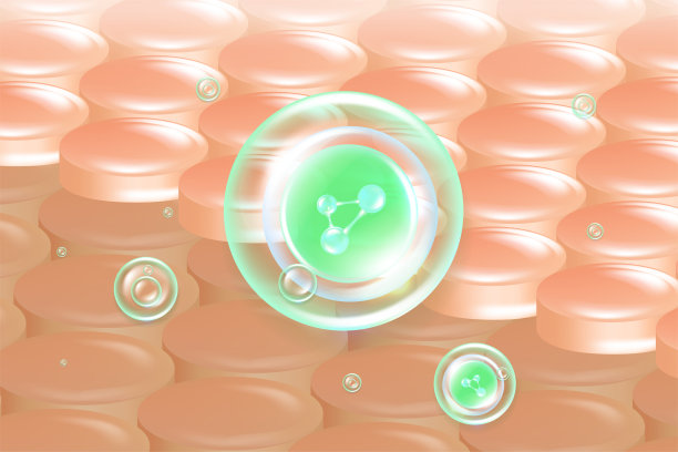 玻尿酸头发和皮肤解决方案广告，绿色胶原蛋白血清滴入皮肤细胞与化妆品广告背景准备使用，插图矢量。图片下载