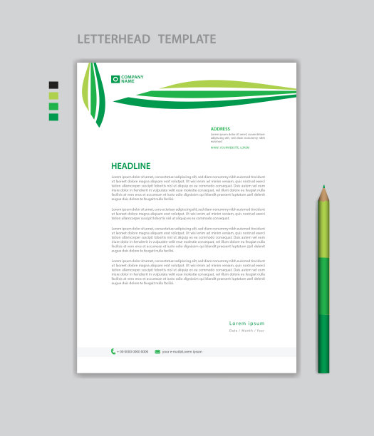 创意信笺模板矢量，极简风格，印刷设计，商业广告布局，绿色概念背景，简单的信笺模板模拟，公司信笺设计图片下载