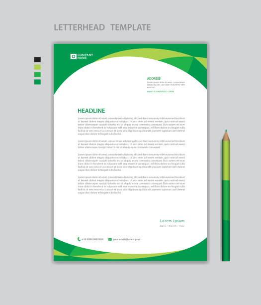 创意信笺模板矢量，极简风格，印刷设计，商业广告布局，绿色概念背景，简单的信笺模板模拟，公司信笺设计图片下载