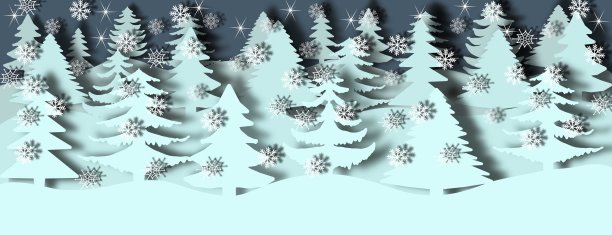 深灰色的夜晚映衬着白色的冷杉和飘落的雪花图片下载