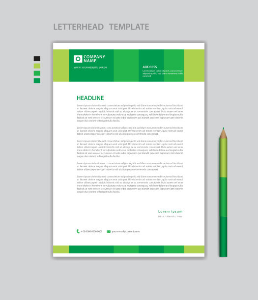 创意信笺模板矢量，极简风格，印刷设计，商业广告布局，绿色概念背景，简单的信笺模板模拟，公司信笺设计图片下载