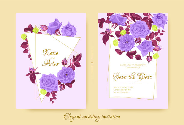 婚礼卡片模板与复古玫瑰。图片下载