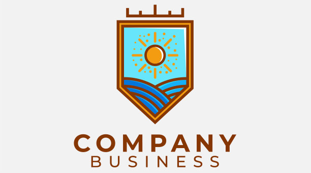 抽象复古圆形太阳和海浪标志图片下载