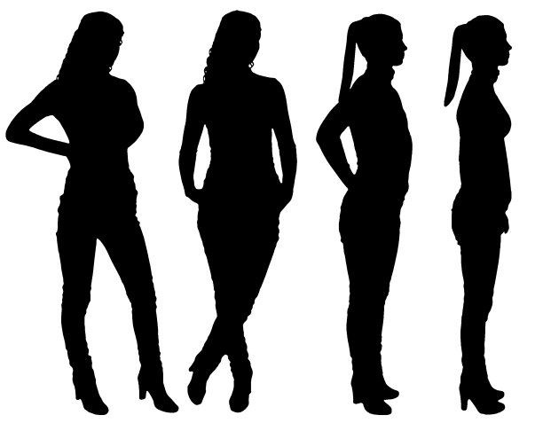 矢量剪影的四个商业妇女站在不同的姿势图片下载