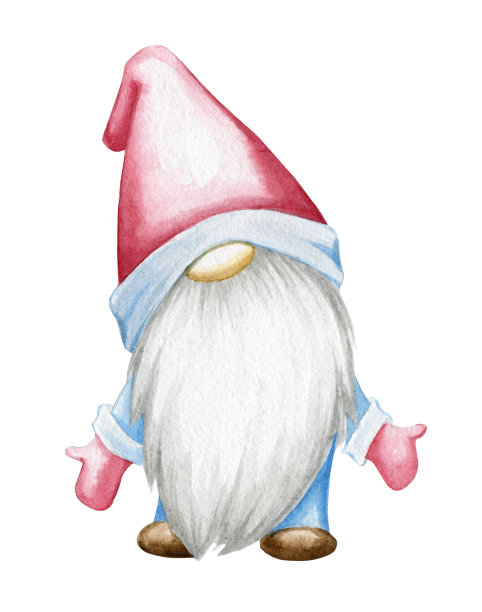 可爱的侏儒在红帽子，水彩插图，卡通风格在一个孤立的背景。图片下载