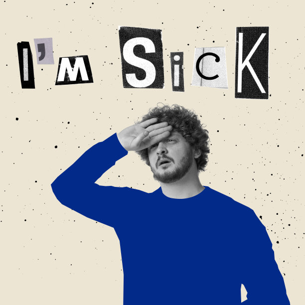 流行当代艺术拼贴或杂志风格的设计，关于病人的症状，病毒流感，头痛，猴痘。健康、护理、疾病、过敏、疼痛、保护、流行病的概念图片下载