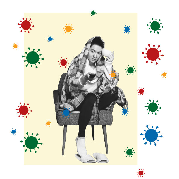 流行当代艺术拼贴或杂志风格的设计，关于病人的症状，病毒流感，头痛，猴痘。图片下载