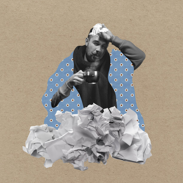 流行当代艺术拼贴或杂志风格的设计，关于病人的症状，病毒流感，头痛，猴痘。健康、护理、疾病、过敏、疼痛、保护、流行病的概念图片下载