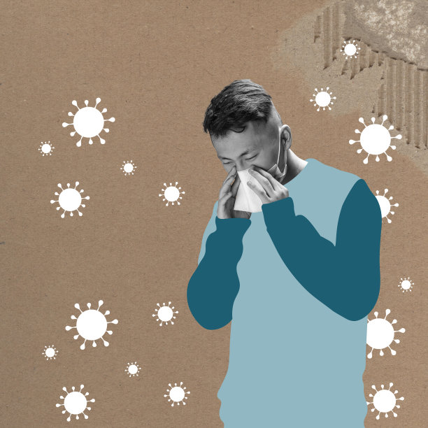 流行当代艺术拼贴或杂志风格的设计，关于病人的症状，病毒流感，头痛，猴痘。健康、护理、疾病、过敏、疼痛、保护、流行病的概念图片下载