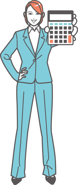 一个女人展示一个计算器，全身画像。图片下载