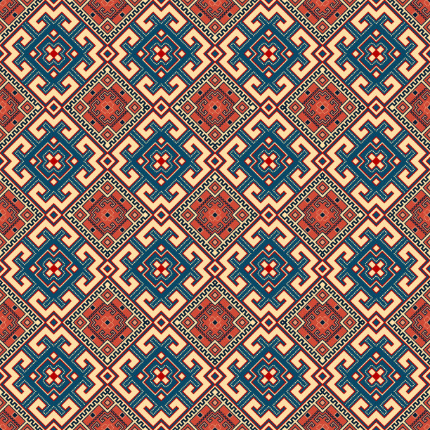 几何装饰。乌克兰vyshyvanka图案。向量无缝模式。蓝色和红色重复的背景。样布。包装纸。连续为家装、纺织、服装设计模板图片下载