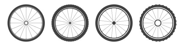 黑色自行车车轮符号集合。自行车橡胶轮胎轮廓。健身自行车，公路和山地车。矢量插图。图片下载
