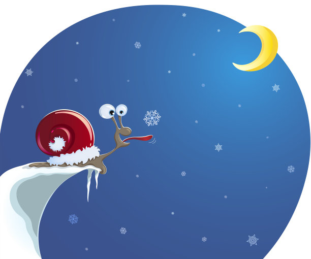 蜗牛用舌头抓住雪花图片下载