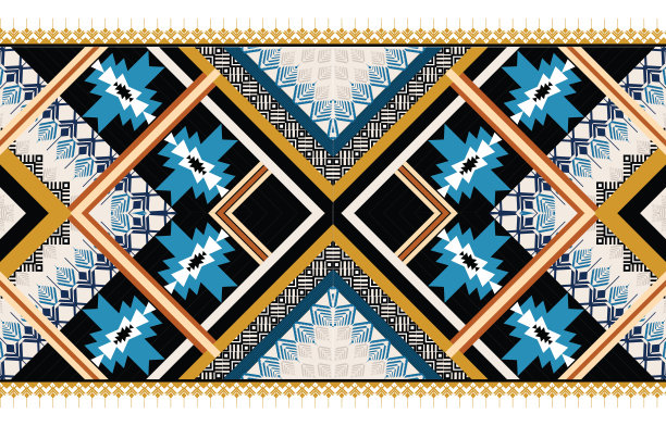 几何民族东方图案。传统无密封图案冷色调。图片下载