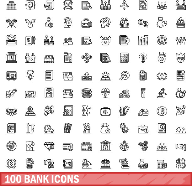 100个银行图标轮廓样式合集图片下载
