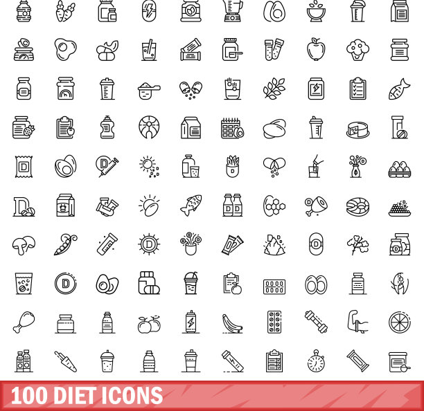 100个饮食图标（轮廓样式）图片下载