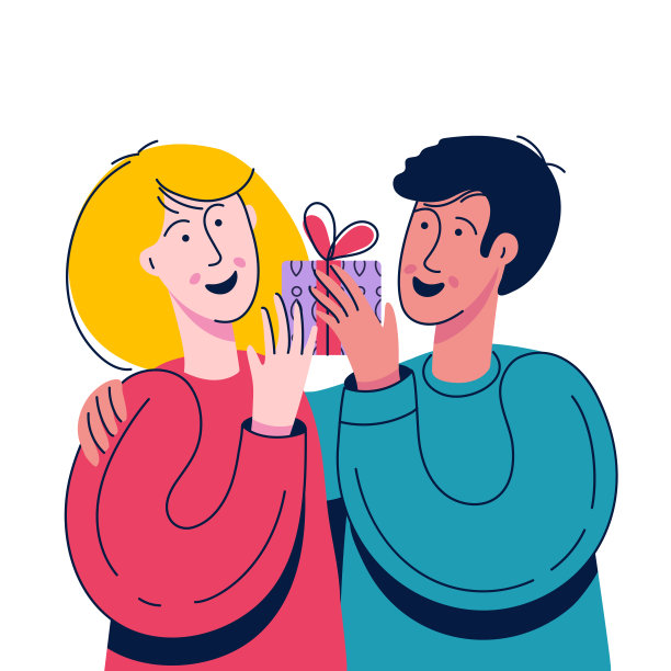 幸福的小两口拥抱在一起。带着礼物的夫妻约会。生日，妇女节，情人节，节日活动祝贺和惊喜人物图片下载