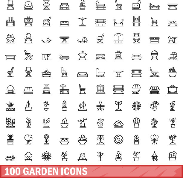 100个花园图标设定轮廓风格图片下载