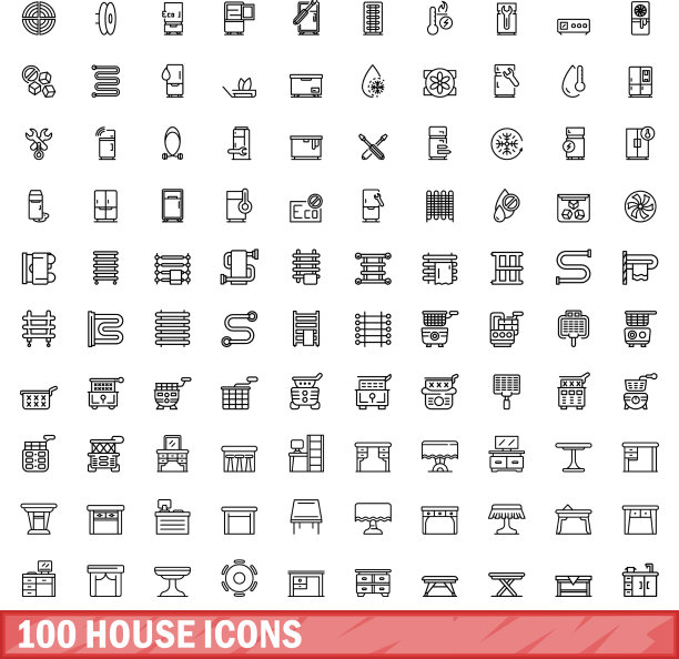 100个房屋图标设定轮廓风格图片下载