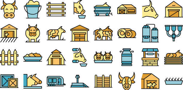 饲养奶牛的图标设置平坦图片下载