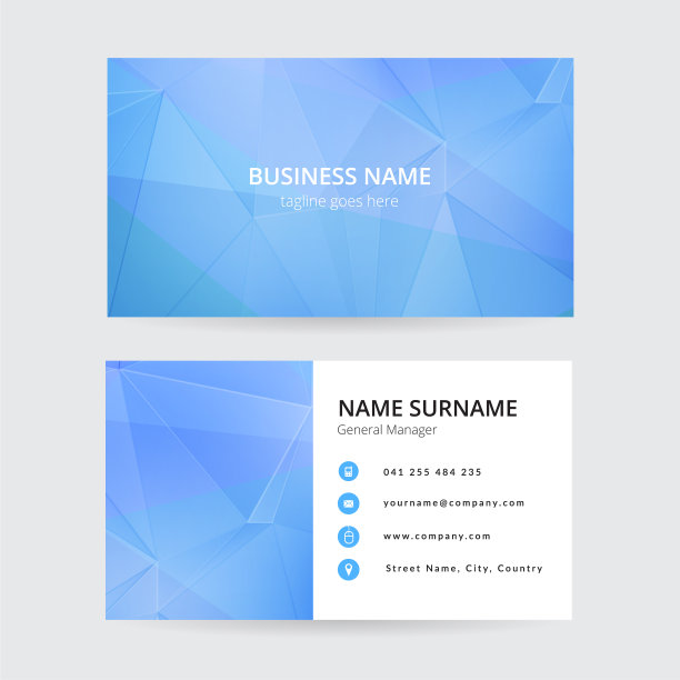 蓝色几何名片，现代设计图片下载