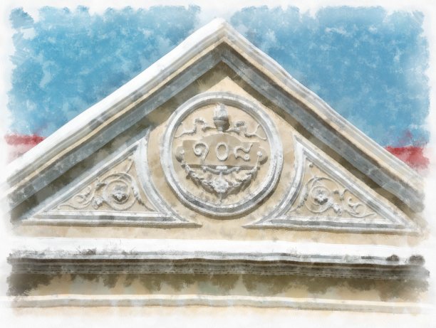 古建筑欧洲建筑水彩风格插画印象派绘画。图片下载