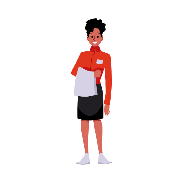 快乐的女人在服务员制服，平面矢量插图孤立在白色背景。图片下载