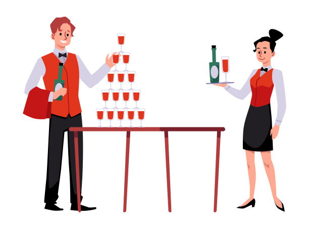 餐饮服务员服务方或特殊事件矢量插图孤立。图片下载